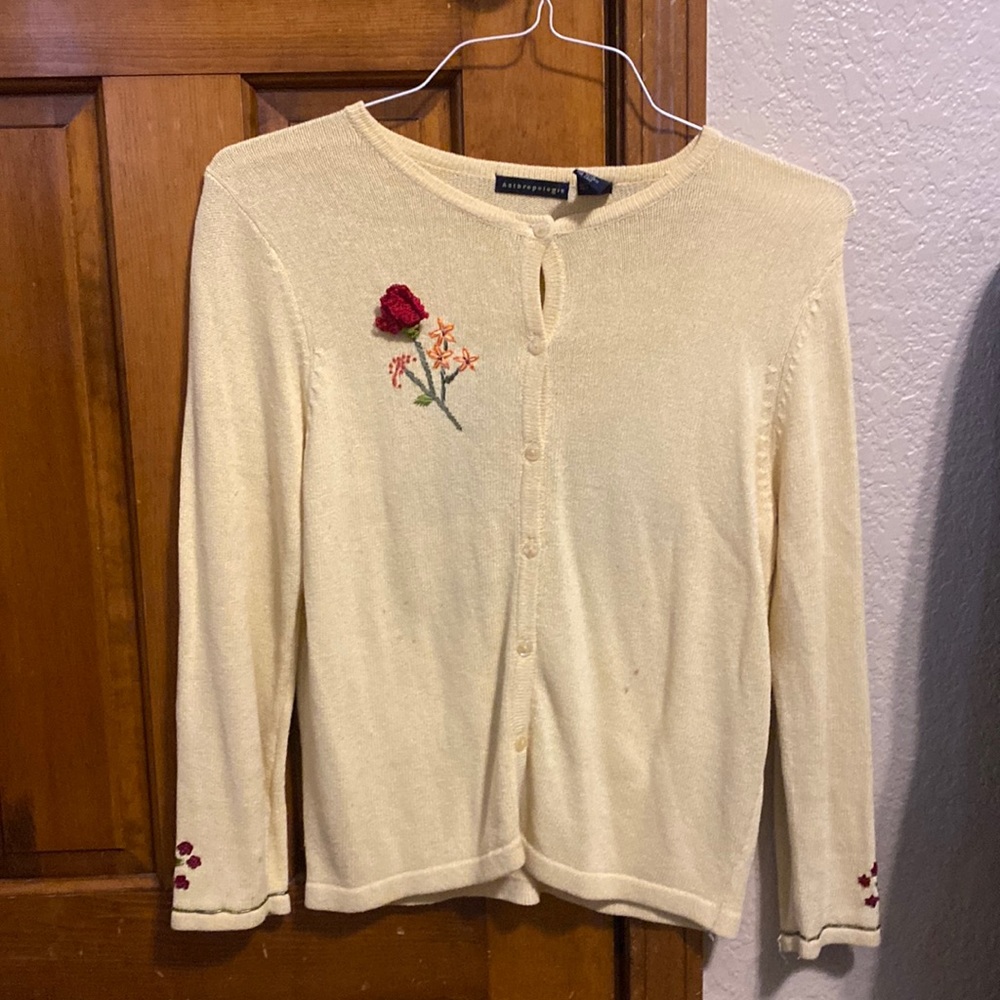 Small Vintage anthropology yellow cardigan with embroidery
